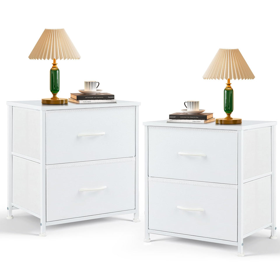 SageNest 2-drawer nightstand with wooden top and fabric bins for organized bedside essentials