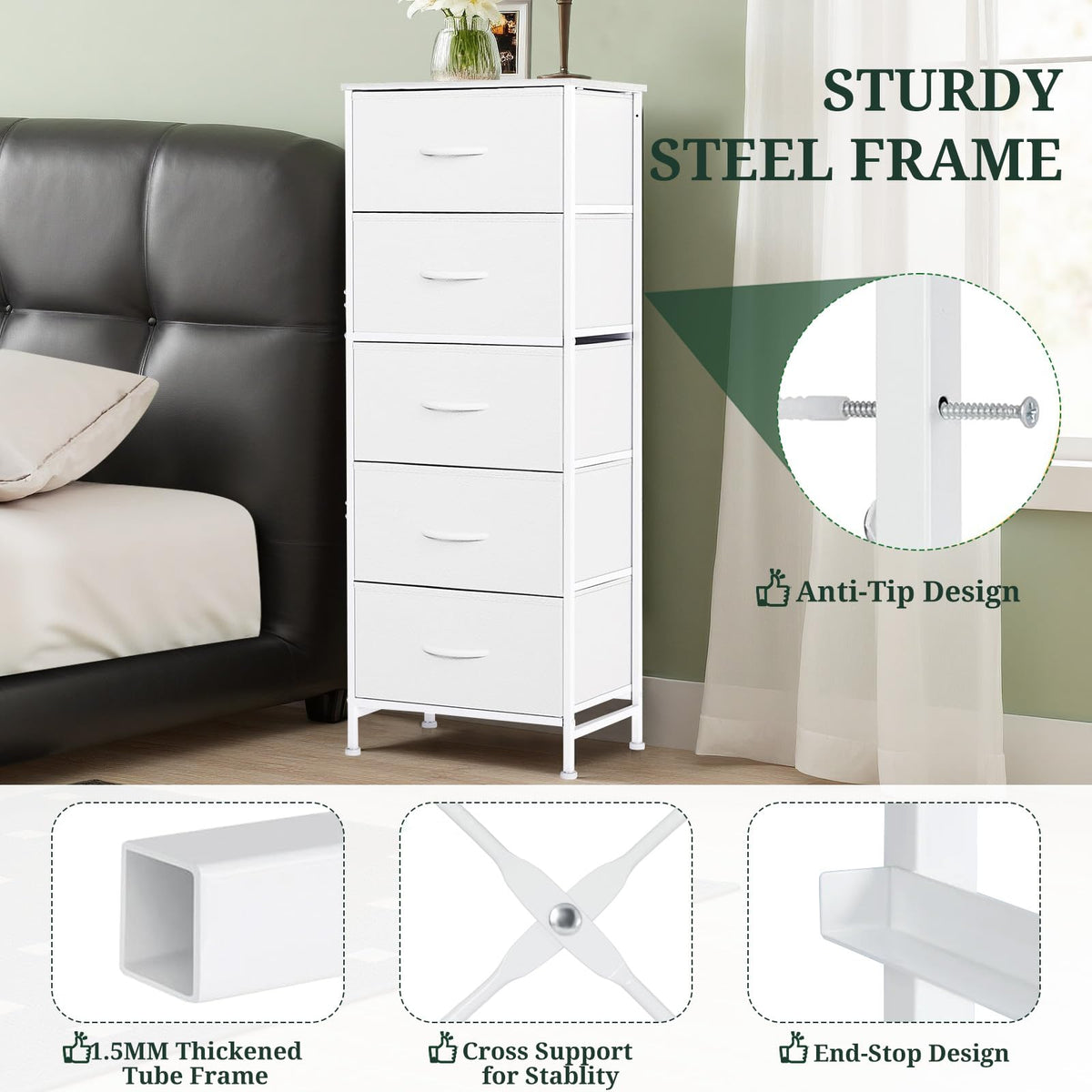 SageNest nightstand breathable fabric bins for easy access