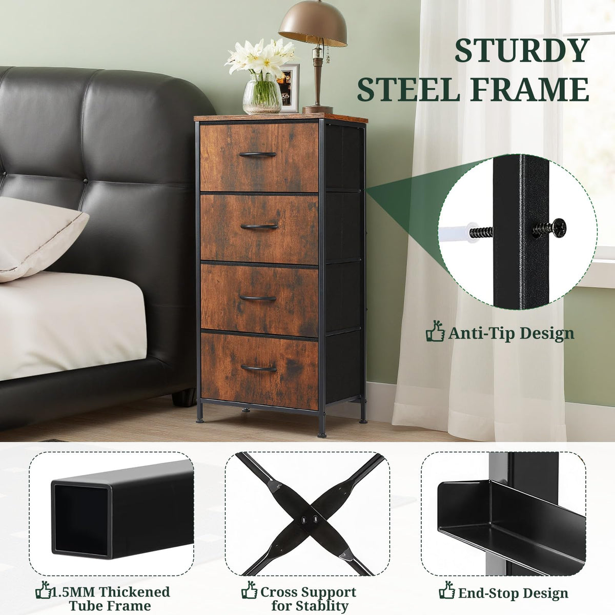 SageNest compact nightstand fits bedroom and small spaces for organization