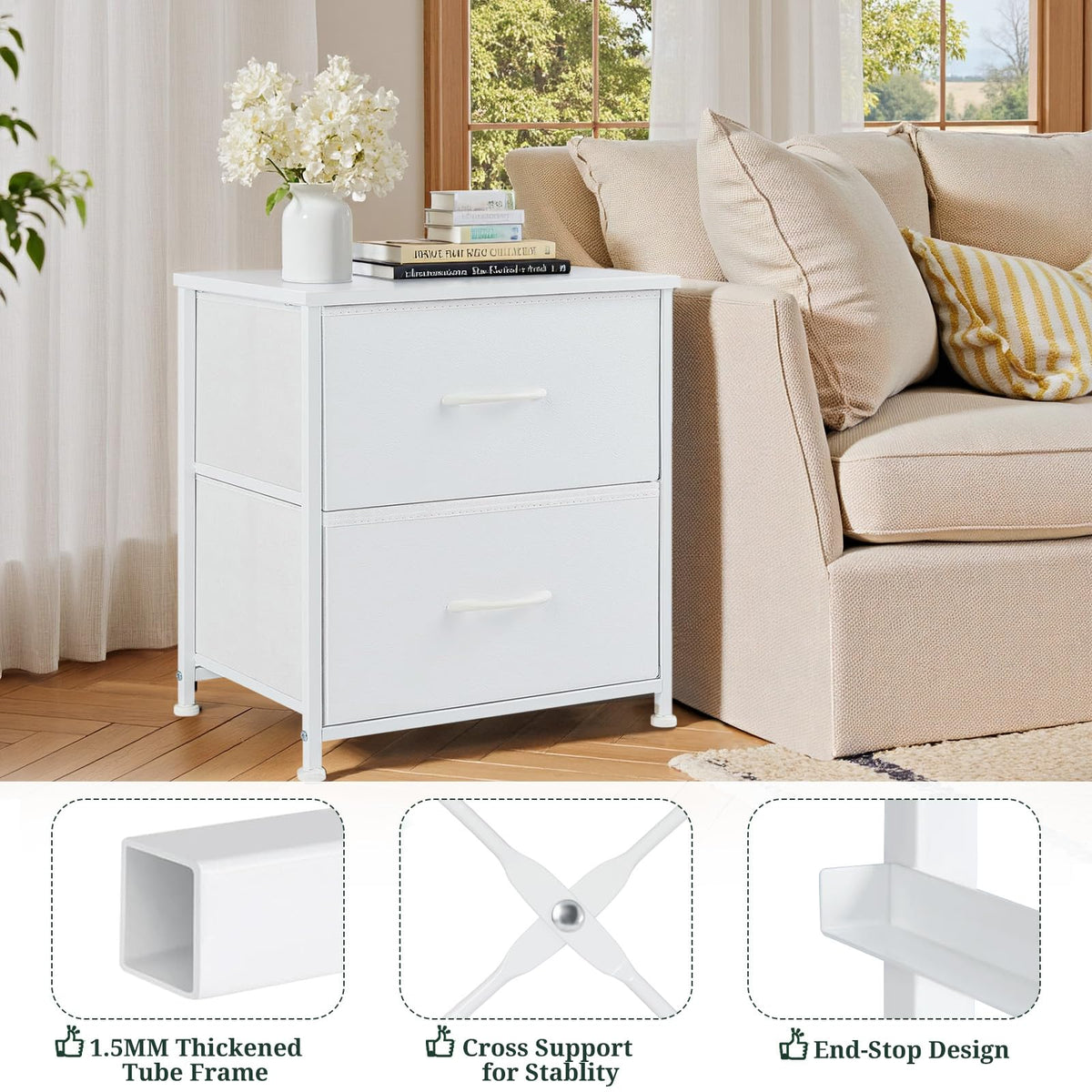 SageNest end table with easy pull handles for quick drawer access