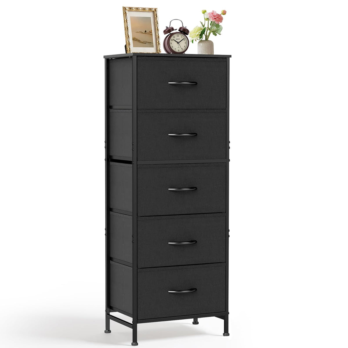 SageNest nightstand with wood top and fabric drawers enhances bedside organization.
