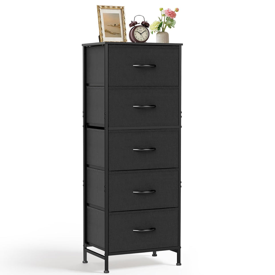 SageNest nightstand with wood top and fabric drawers enhances bedside organization.