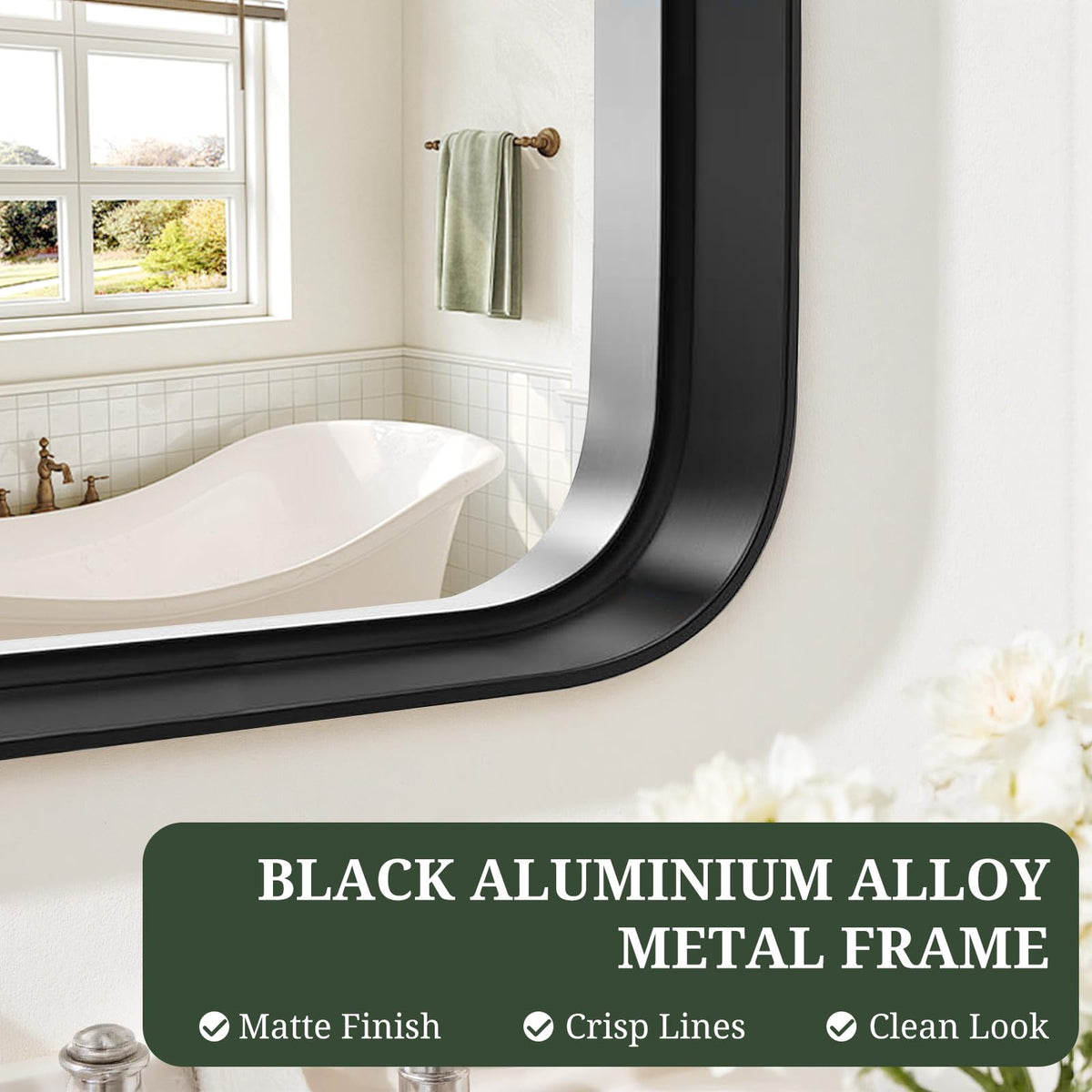 Rectangular SageNest mirror with rounded corners suits farmhouse decor.