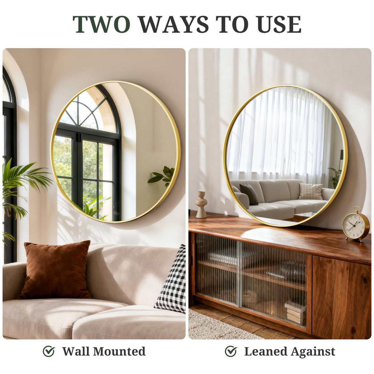 SageNest round wall mirror adds depth in living rooms and hallways.