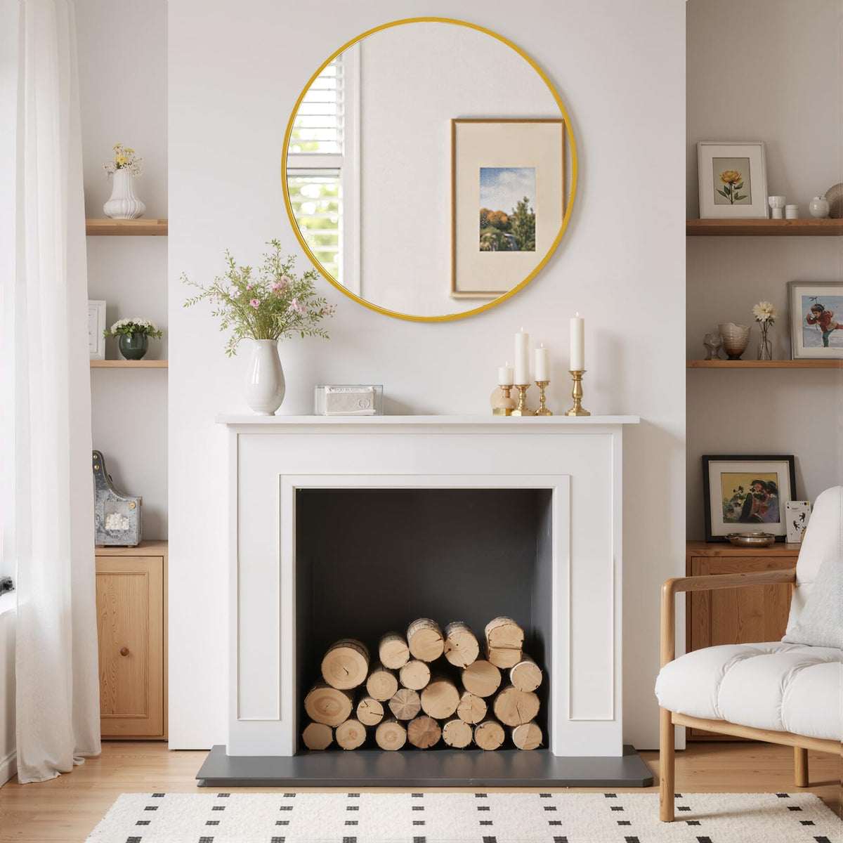 SageNest wall-mounted round mirror shows a circular design for versatile spaces.