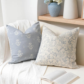 SageSelvas floral throw pillow cover in coastal blue enhances sofa decor