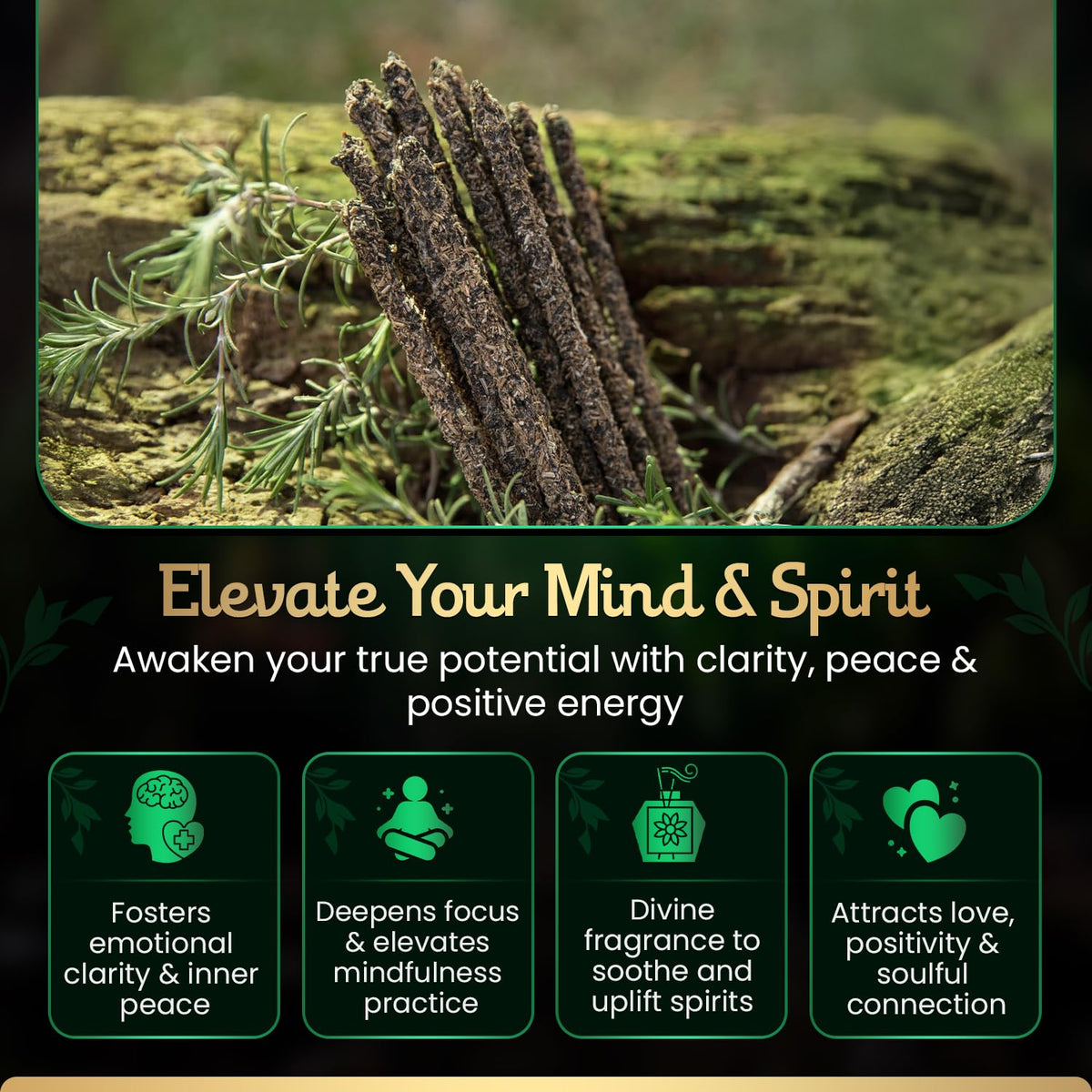 Sagrada Madre natural ingredients incense with Rue and Rosemary leaves.
