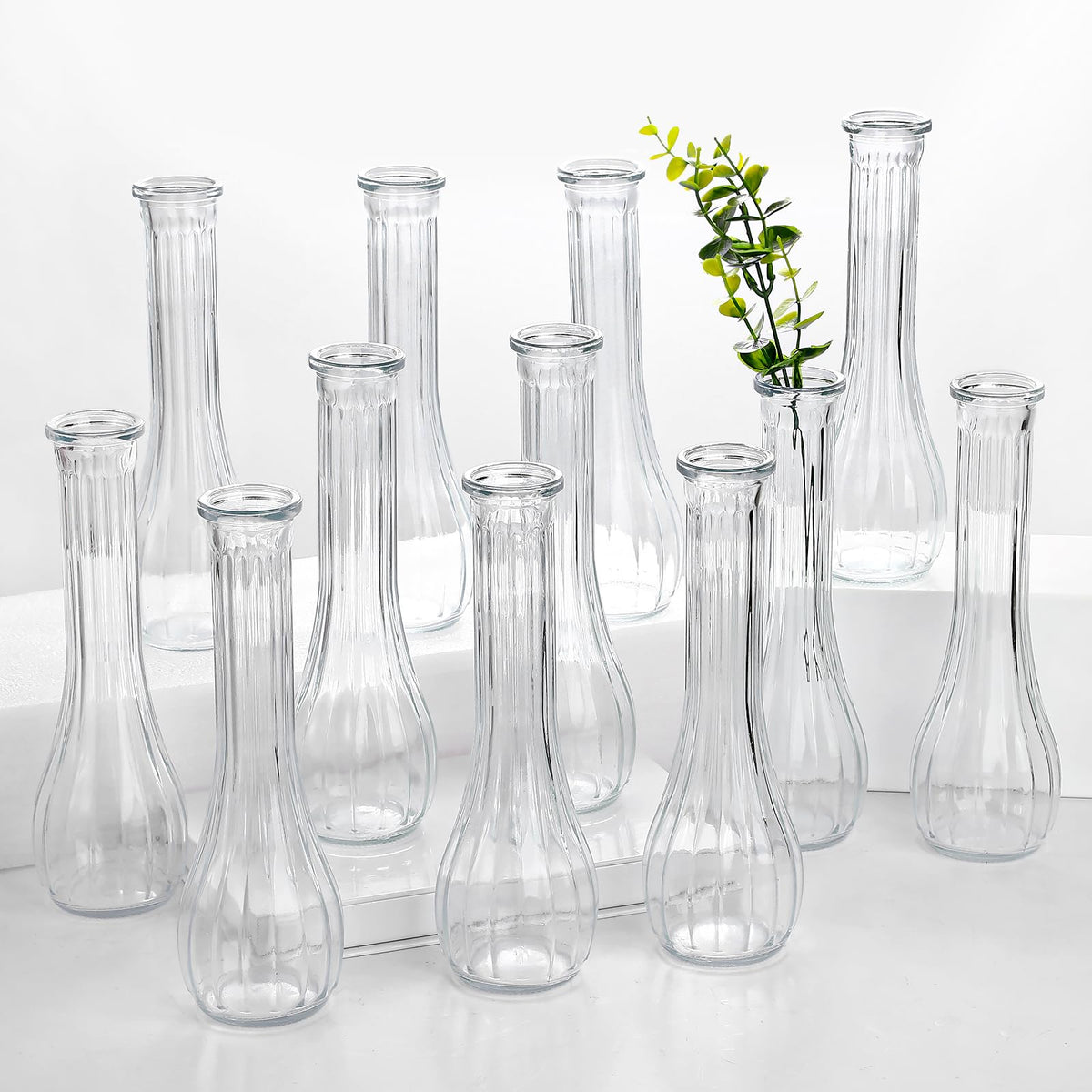 Saiguomi glass bud vase set with ribbed texture for elegant centerpieces