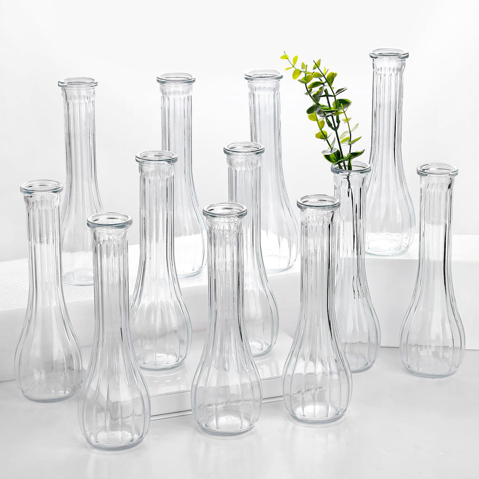 Saiguomi glass bud vase set with ribbed texture for elegant centerpieces