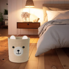Saiiwnn Bear Basket placed in an indoor corner for neat organization