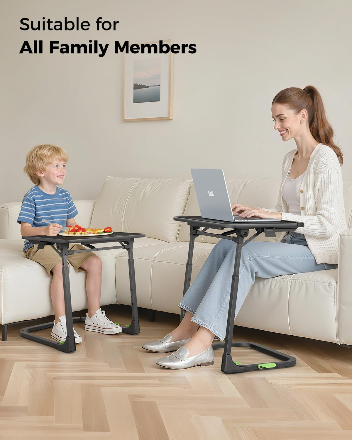 SAIJI Foldable TV Tray supports dining, laptop work, crafts, and more.