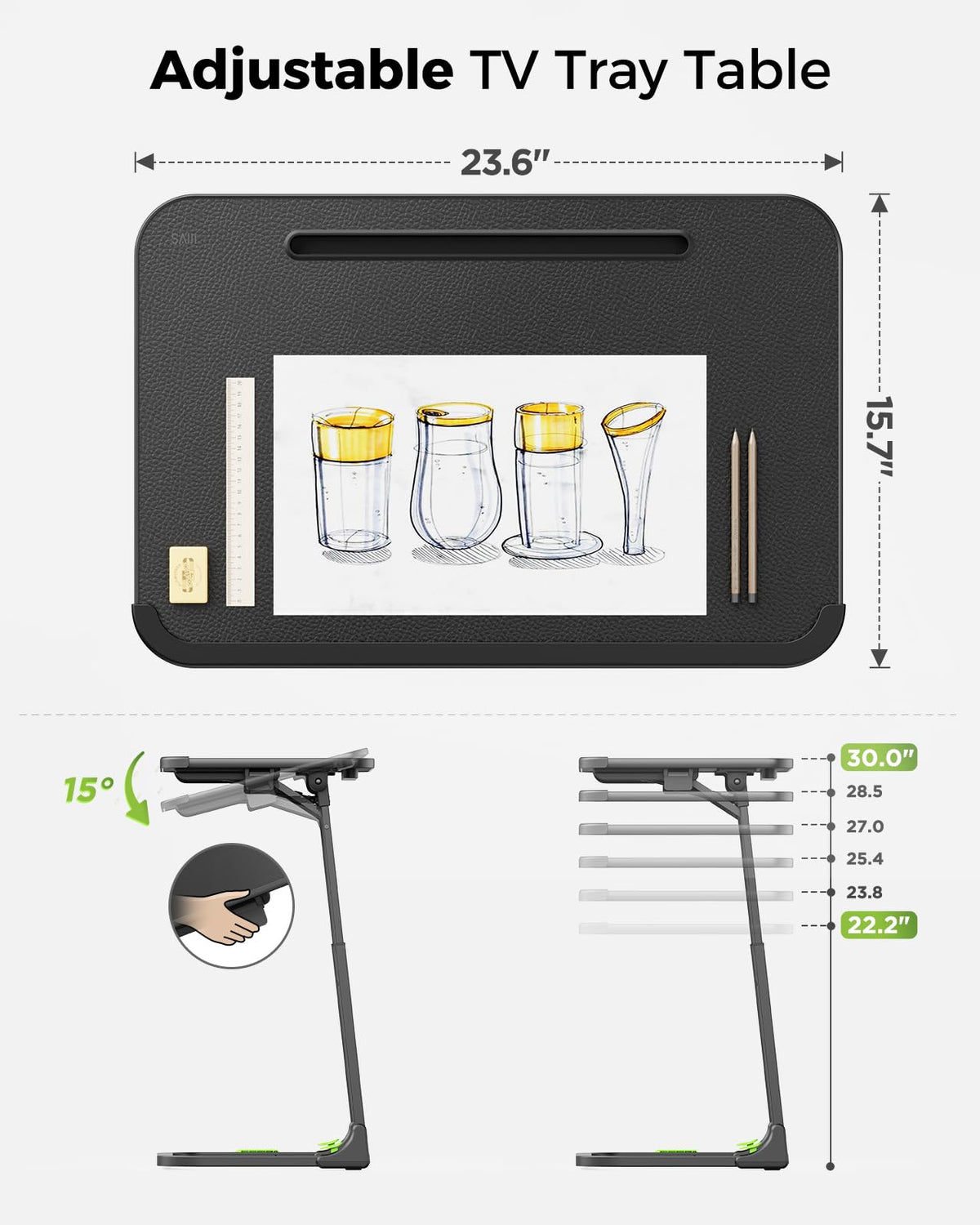 SAIJI Foldable TV Tray stores neatly under a sofa for clutter-free rooms.