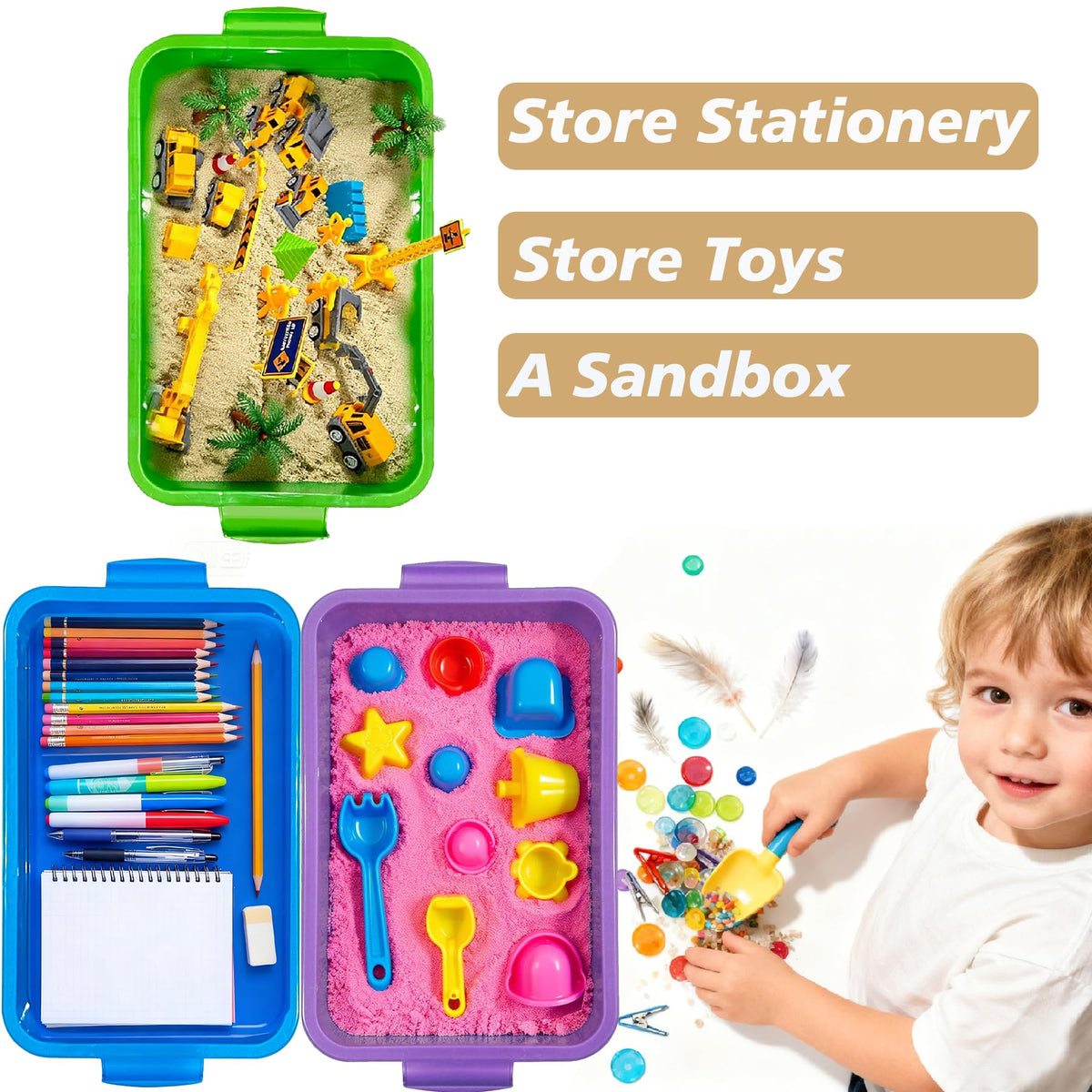 SailStart 4qt sensory bin green with lid for room-to-play color separation.