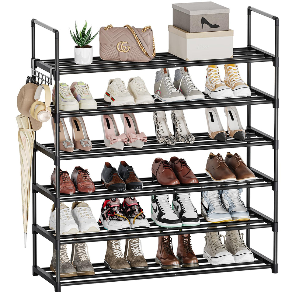 Saincustom 6-tier shoe rack front view with roomy shelves for sneakers