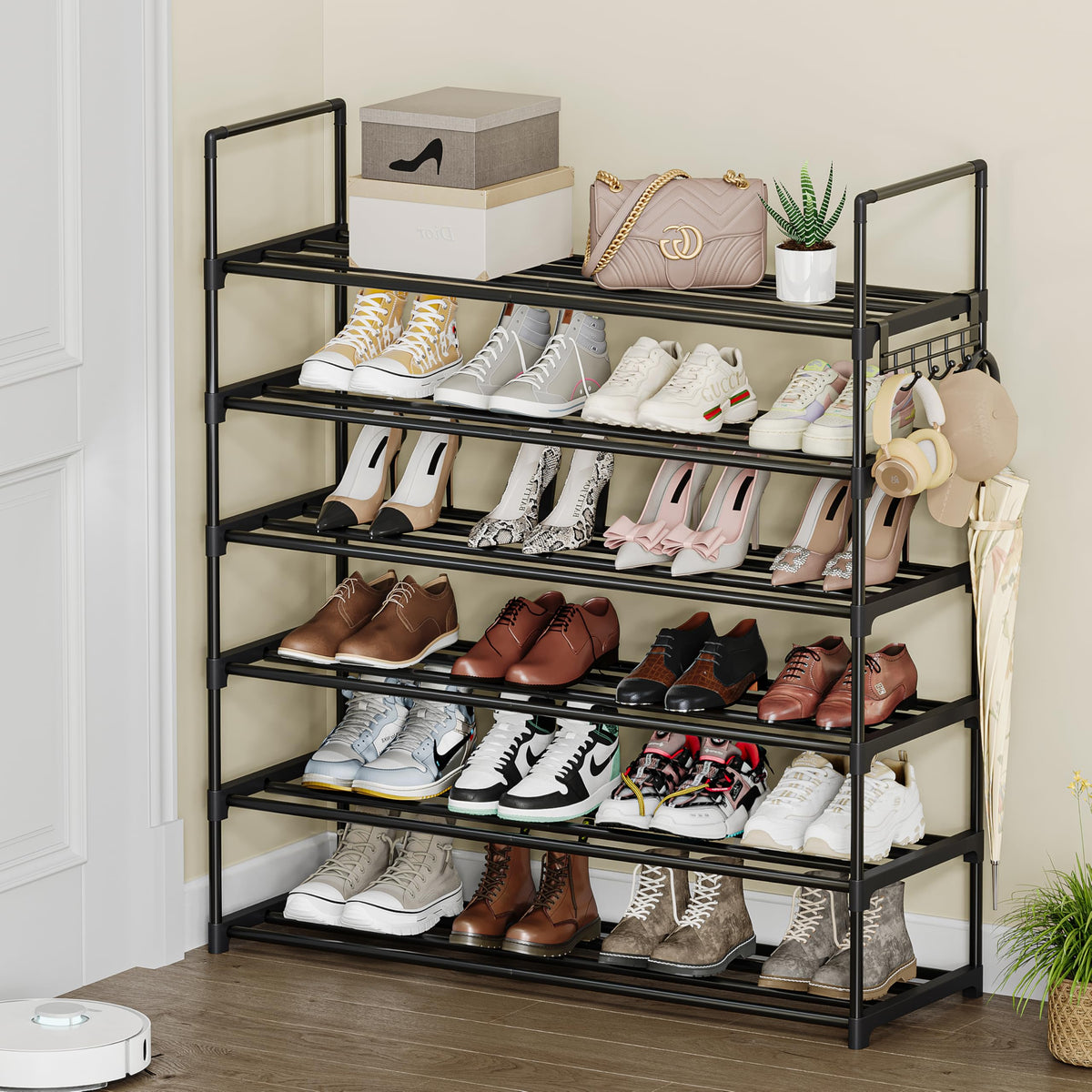 Saincustom shoe rack side view highlighting sturdy frame and stability