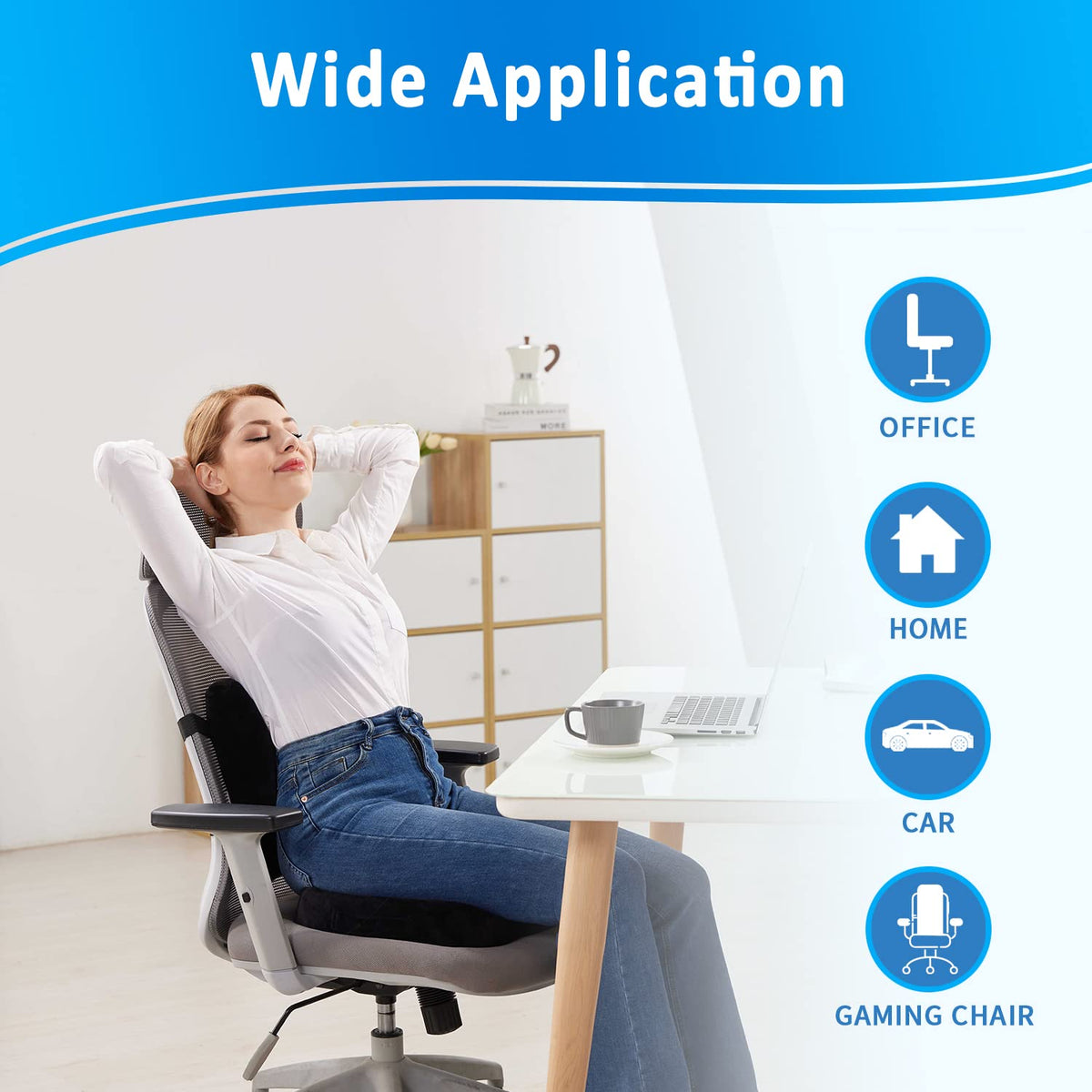 SAIREIDER lumbar pillow with adjustable straps fits various chairs securely