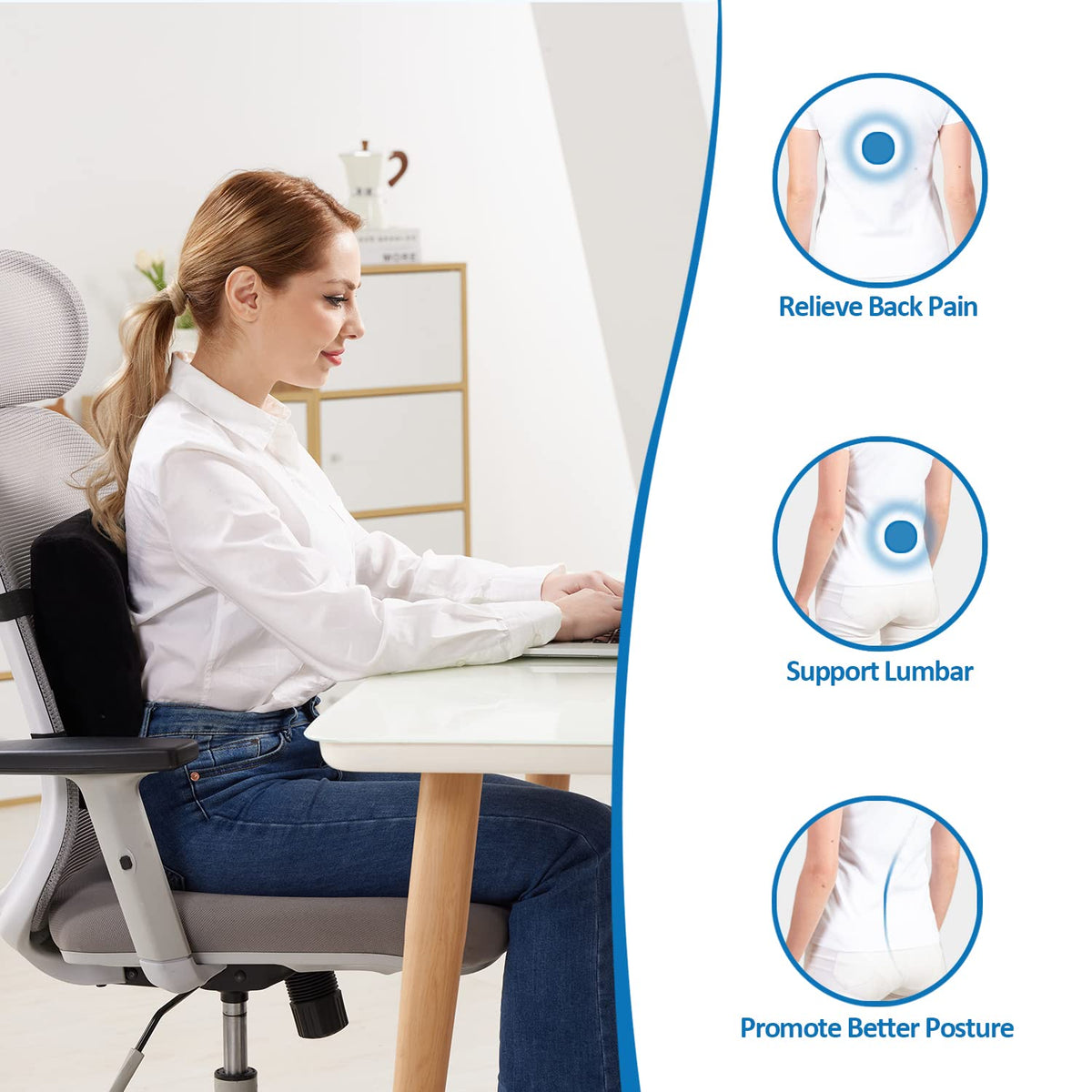 SAIREIDER back pain relief pillow for gaming chair promoting better spine alignment during sessions