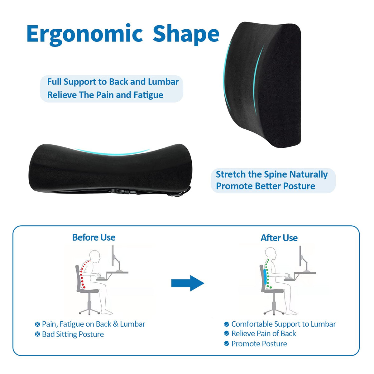SAIREIDER memory foam back support for car seat providing steady ergonomic support on long drives