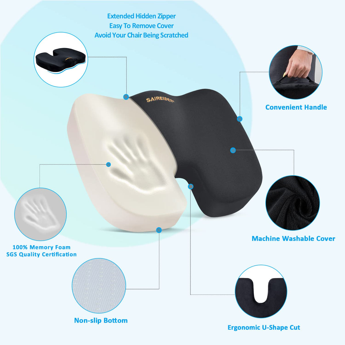 SAIREIDER memory foam cushion recovers quickly to maintain comfort on long drives