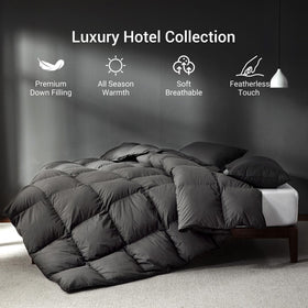 Saisier Grey Goose Down comforter warmth close-up illustrates balanced warmth for cool nights