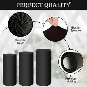 SaitiMade black cylinder pedestal cover on large pedestal creates elegant silhouette