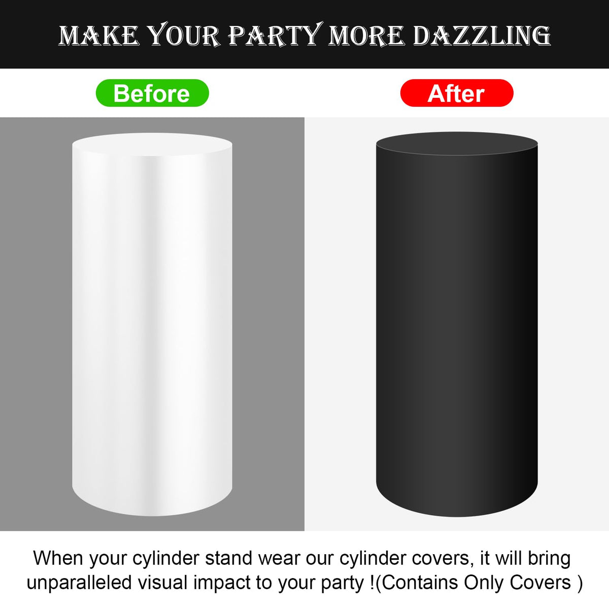 SaitiMade black cylinder pedestal cover on XL pedestal for dramatic backdrop