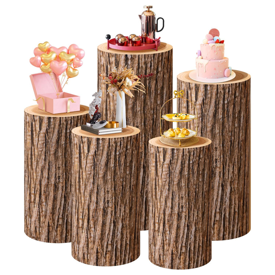 SaitiMade cylinder cover in wood tone on pedestal enhances decor