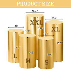 SaitiMade gold cylinder pedestal cover adds luxe shine to party tables