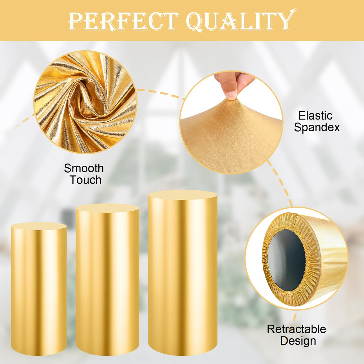 SaitiMade gold cylinder pedestal cover fits white pedestals with easy install