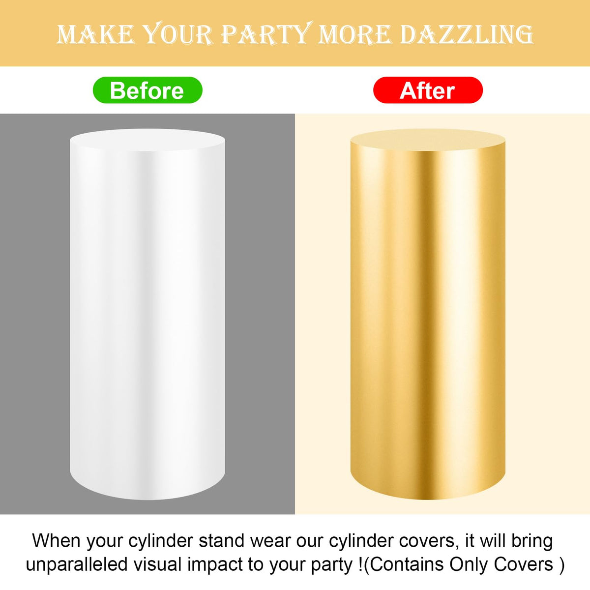 SaitiMade gold cylinder pedestal cover showcases elegant reflection under lights