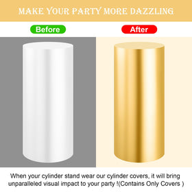 SaitiMade gold cylinder pedestal cover showcases elegant reflection under lights
