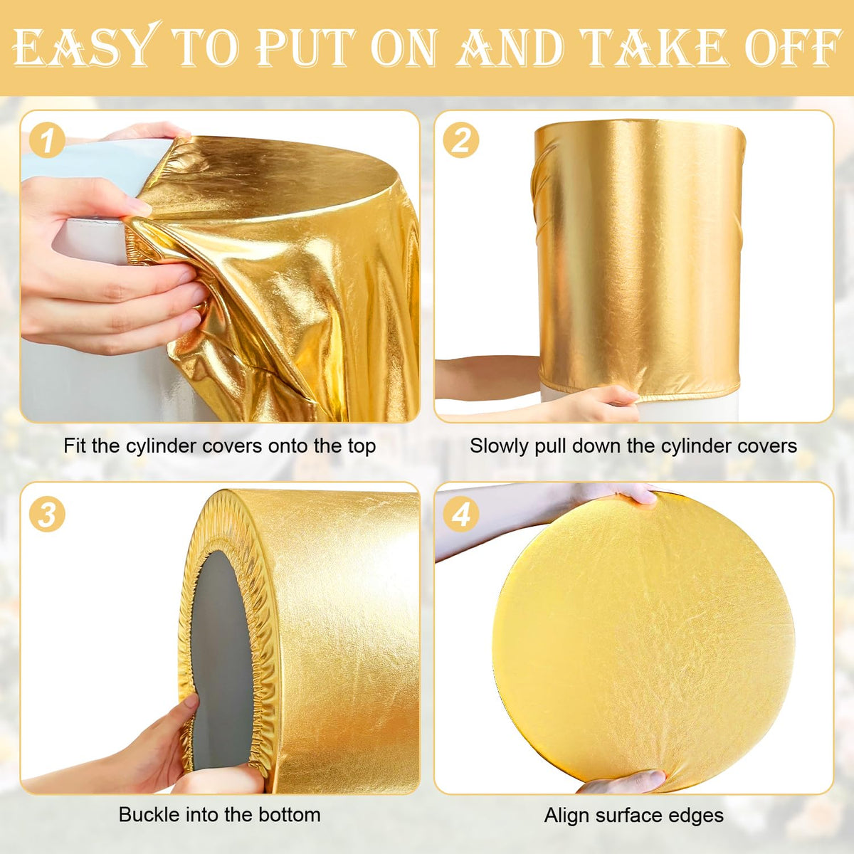 SaitiMade gold cylinder pedestal cover set highlights multi-size fit on stands