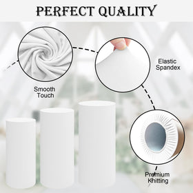 SaitiMade white cylinder pedestal cover closeup reveals stretchy spandex fibers