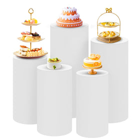 SaitiMade white cylinder pedestal cover top view emphasizes clean event decor