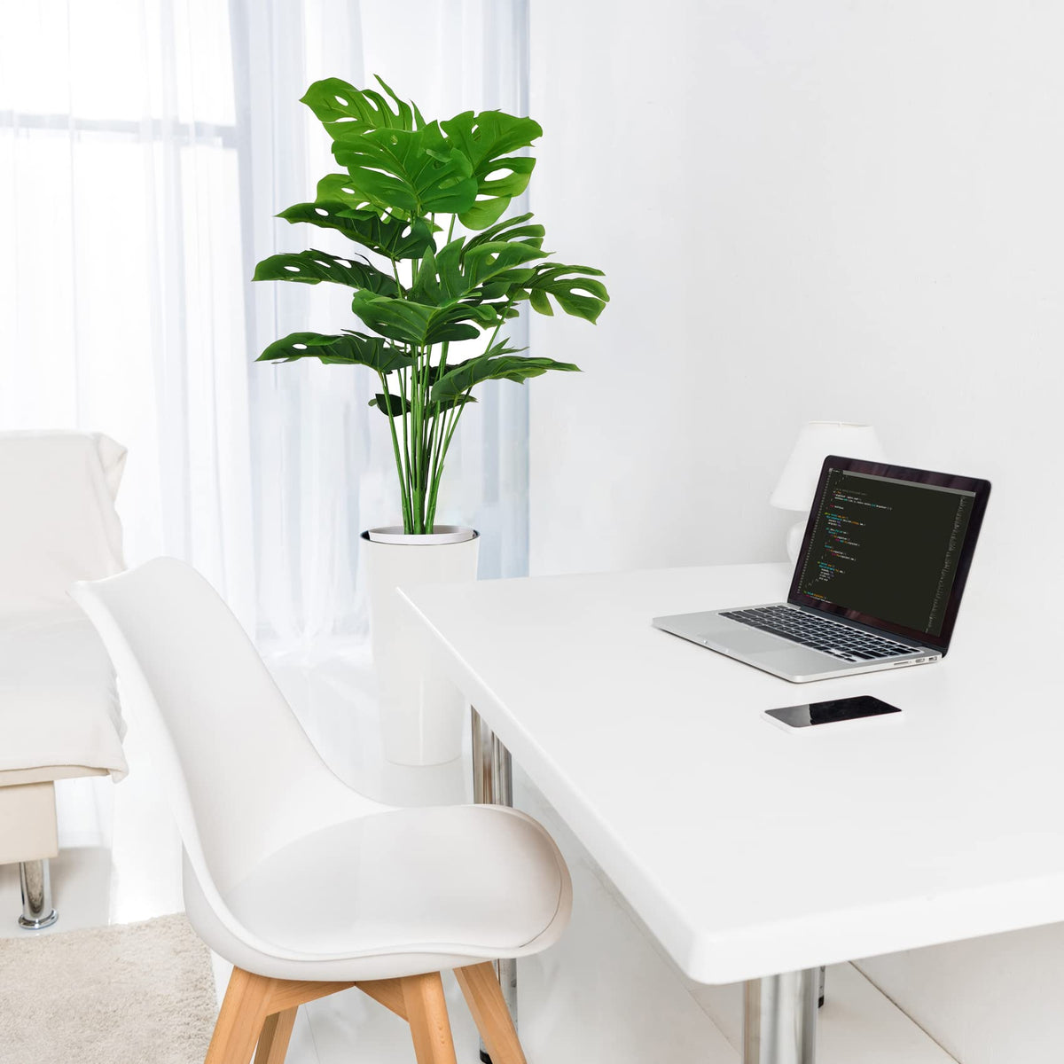 SAJANDAS 28-inch Monstera fits indoor spaces like living rooms and desks