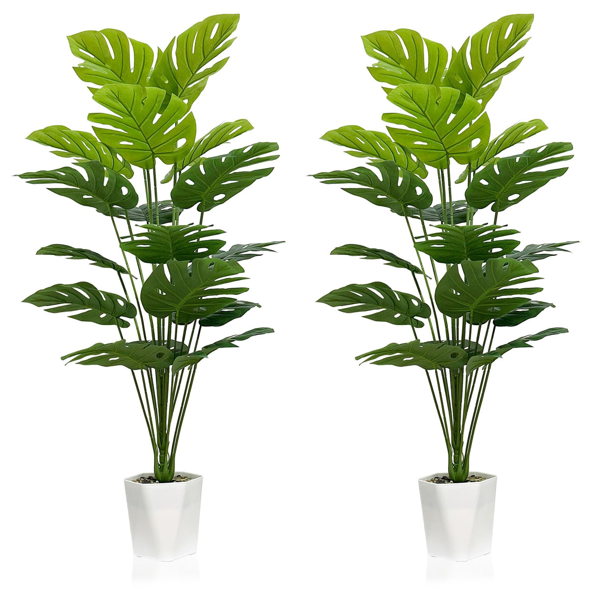 SAJANDAS Monstera deliciosa pair 43-inch pots enhances living room ambiance.