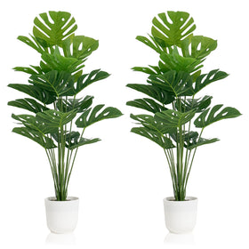 Sajandas Monstera Deliciosa 32-inch front view, realistic greenery ideal for living room decor.
