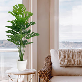Sajandas Monstera Deliciosa 32-inch side view, lush indoor accent for offices.