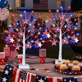 Sakayo patriotic wooden ornaments add rustic charm to the display.