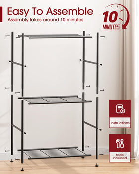Sakugi 3 Tier shelf includes simple assembly with hex key and guide.