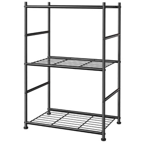 Sakugi 3 Tier shelf front view showcases compact black storage for tight spaces.