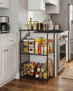 Sakugi 3 Tier shelf side view highlights slim profile ideal for corners.