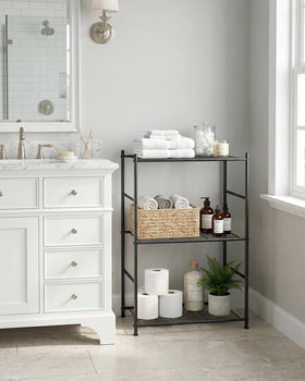 Sakugi 3 Tier shelf in kitchen use demonstrates organized pantry storage.