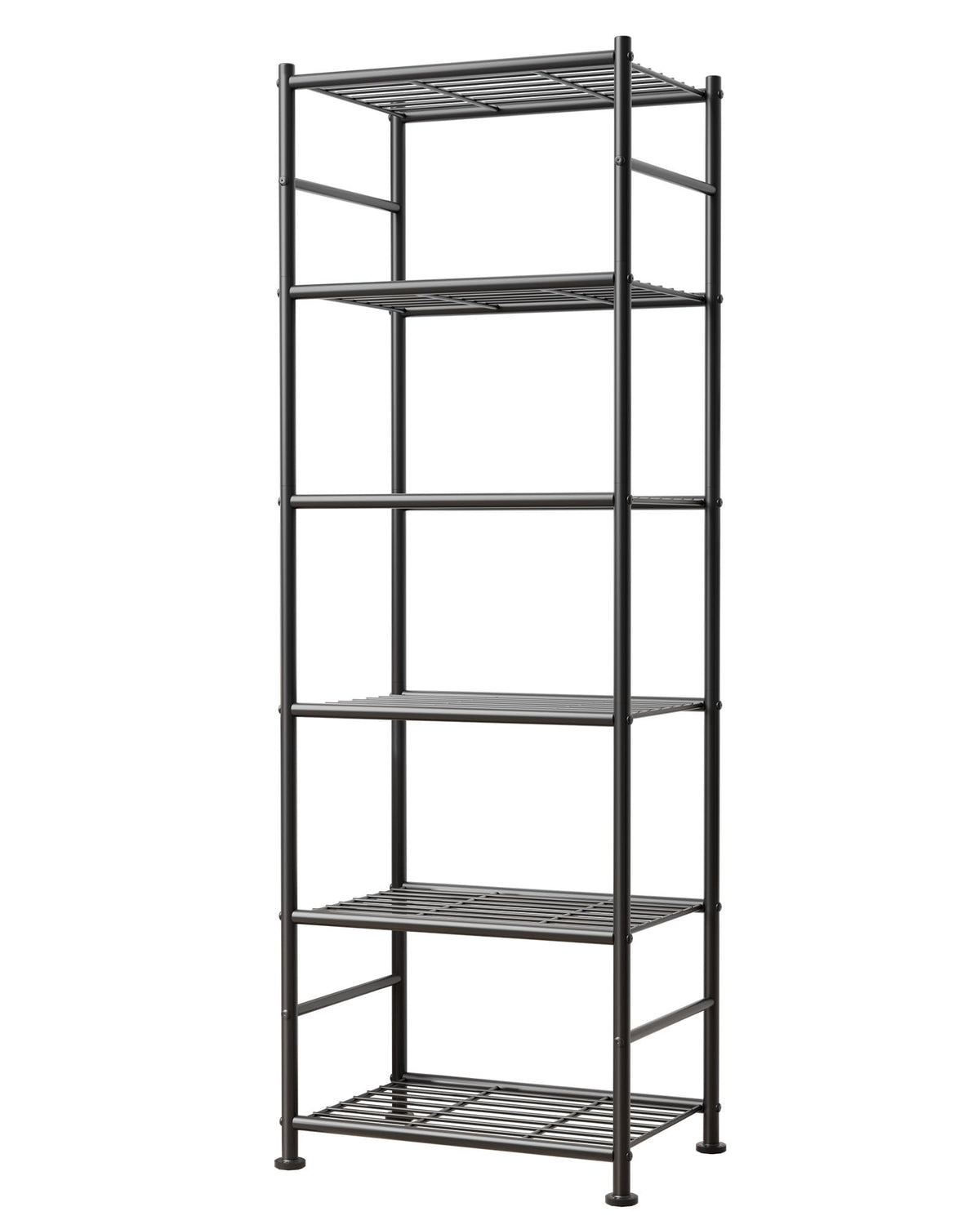 Sakugi 6-tier metal shelving unit assembly shows a sturdy frame for organized storage.