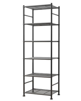 Sakugi 6-tier metal shelving unit assembly shows a sturdy frame for organized storage.