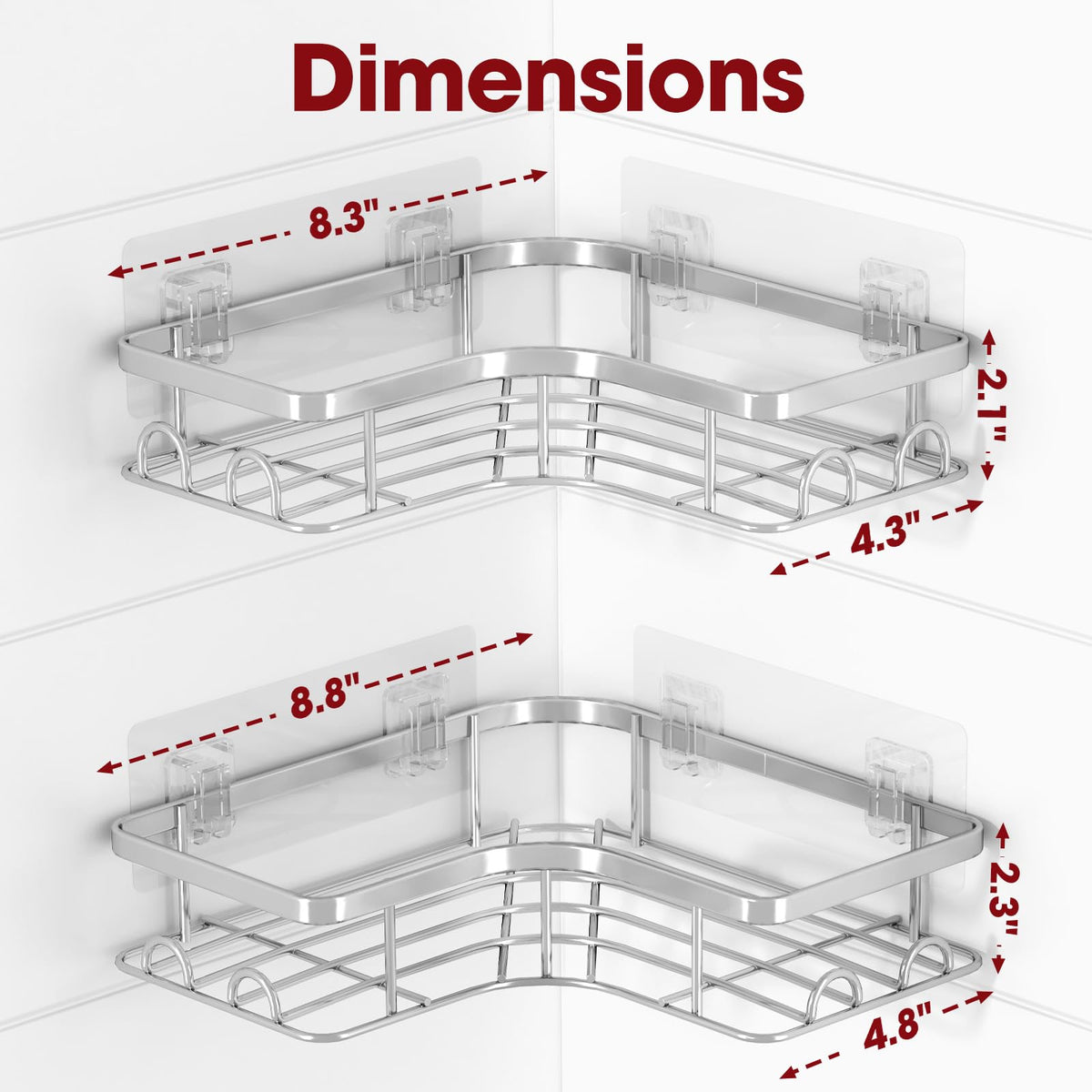 Sakugi adhesive shower shelves no-drill hold items securely in tight spaces.