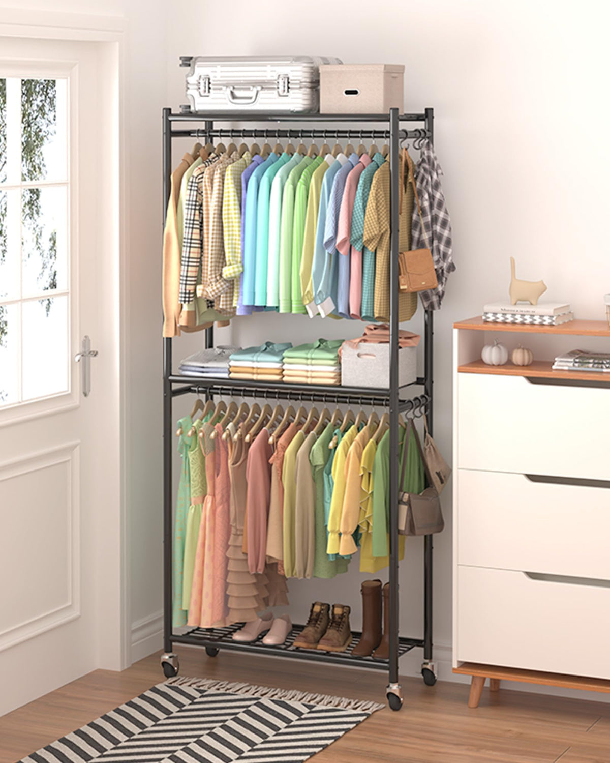 Sakugi Clothes Rack entryway use keeps shoes and bags organized.