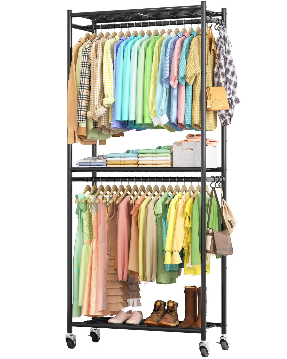 Sakugi Clothes Rack front view showing sturdy frame and ample storage space.