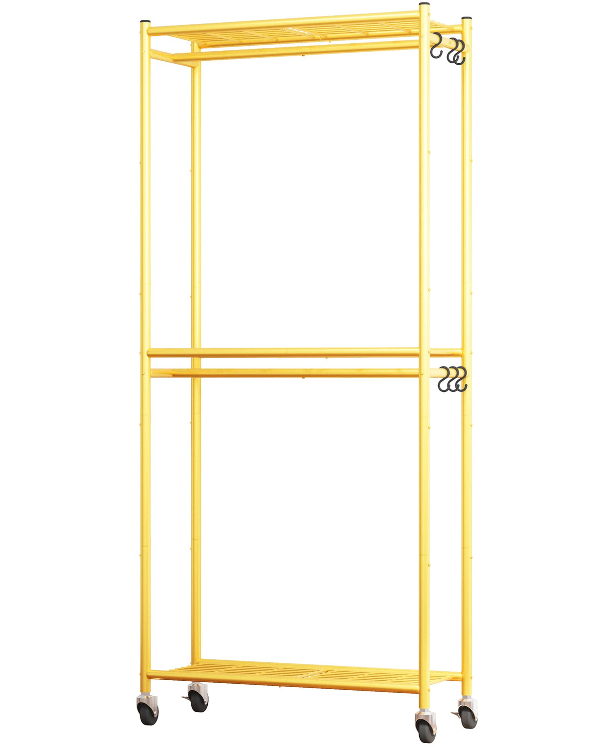 Sakugi wardrobe rack with hanger rods and hooks for versatile outfit organization.