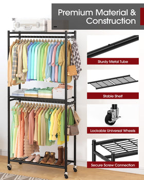 Sakugi Clothes Rack with hanger rods and shelves for versatile storage.